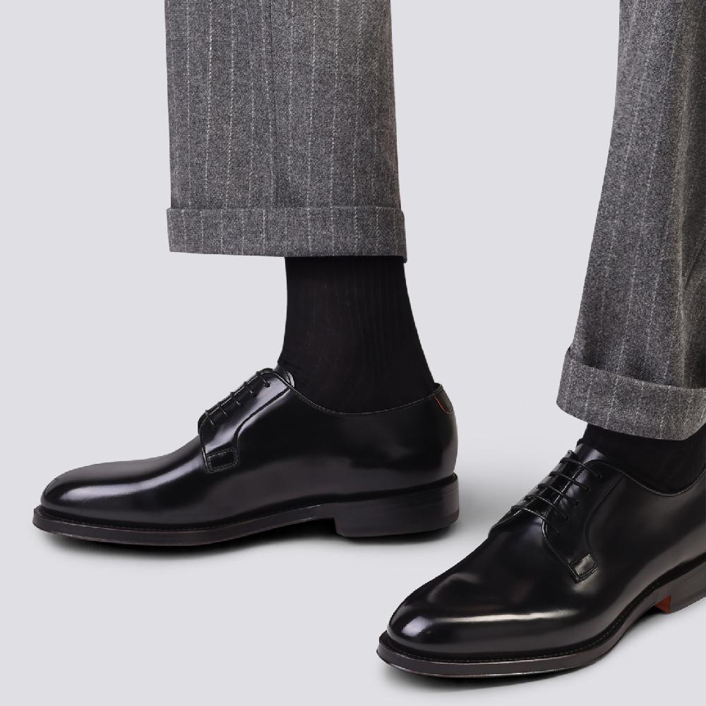 Santoni Stringata derby da uomo in pelle anticata nera Vendita Economica