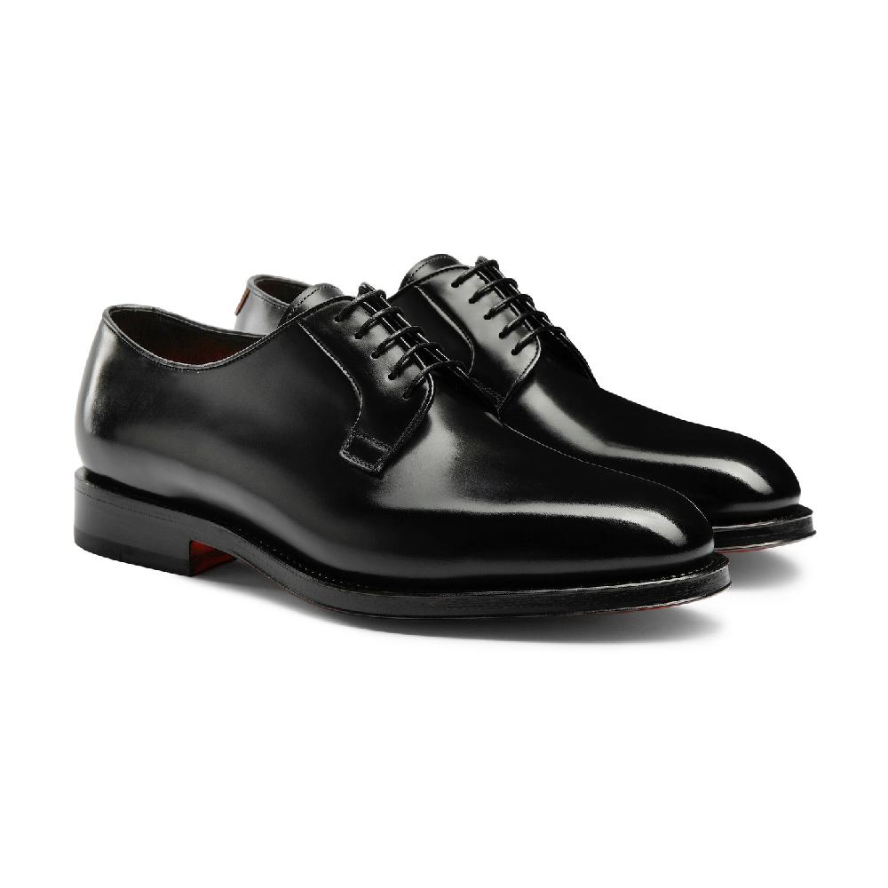 Santoni Stringata derby da uomo in pelle anticata nera Vendita Economica