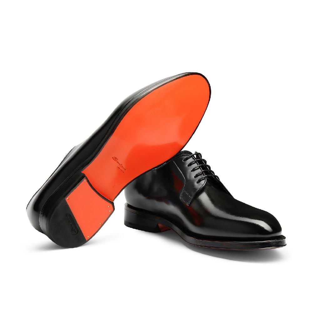 Santoni Stringata derby da uomo in pelle anticata nera Vendita Economica