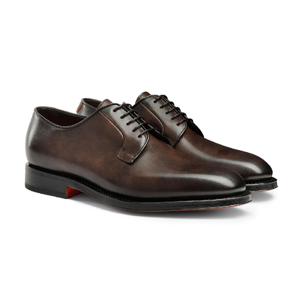 Santoni Stringata derby da uomo in pelle anticata marrone Saldi Di Fabbrica