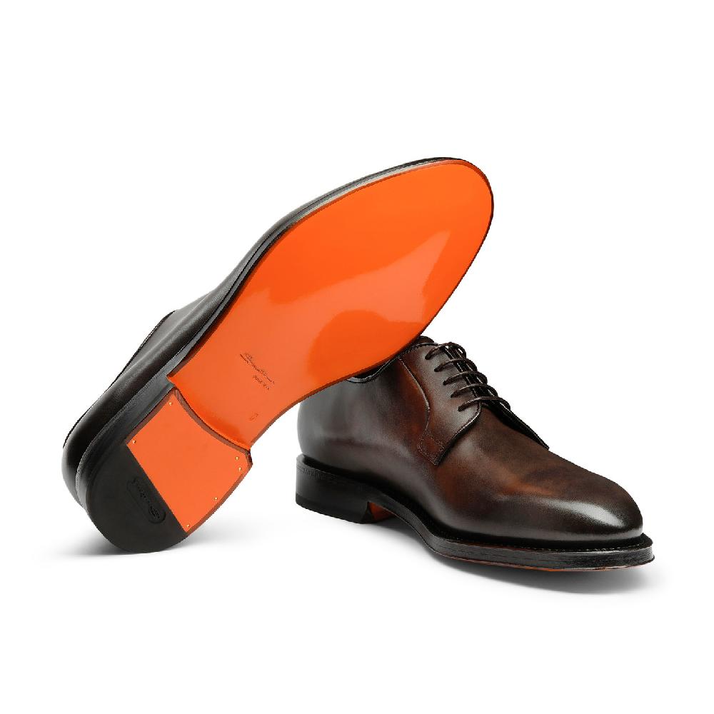 Santoni Stringata derby da uomo in pelle anticata marrone Saldi Di Fabbrica