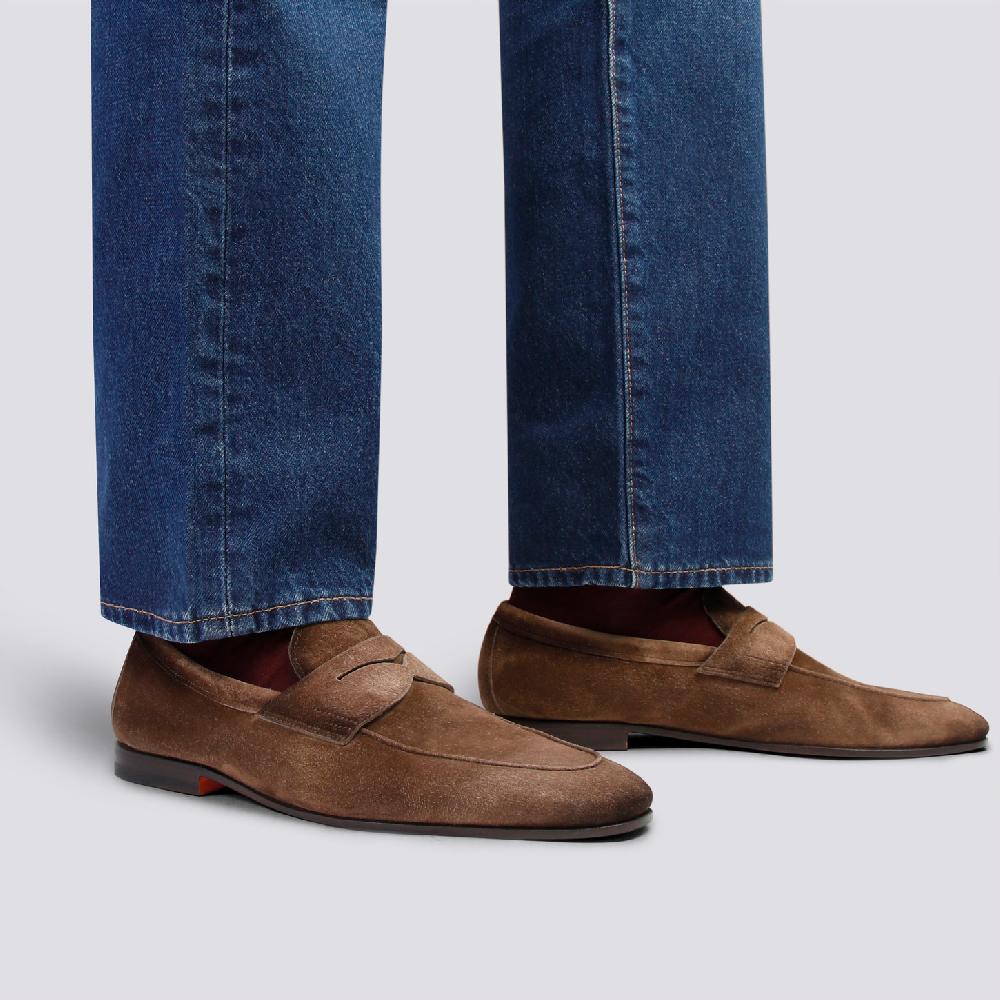 Santoni Mocassino Carlo da uomo in suede marrone Ultimi tre giorni