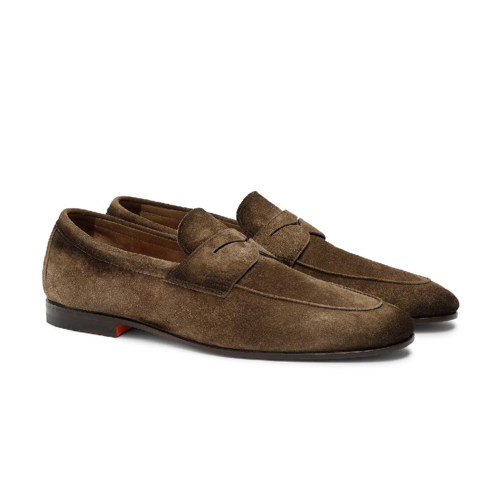 Santoni Mocassino Carlo da uomo in suede marrone Ultimi tre giorni