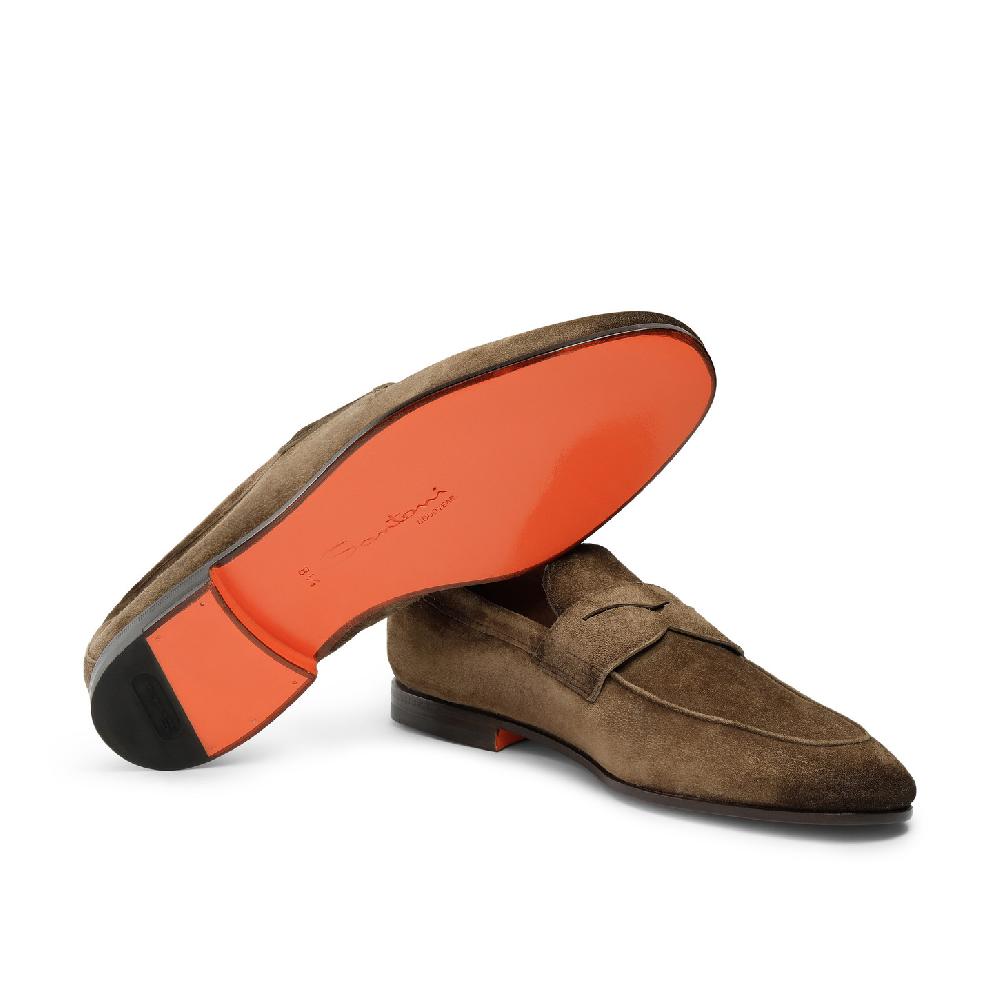 Santoni Mocassino Carlo da uomo in suede marrone Ultimi tre giorni