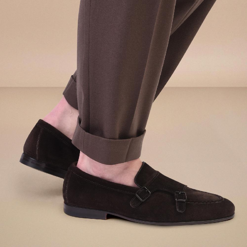 Santoni Mocassino doppia fibbia da uomo in suede testa di moro Vendite Flash