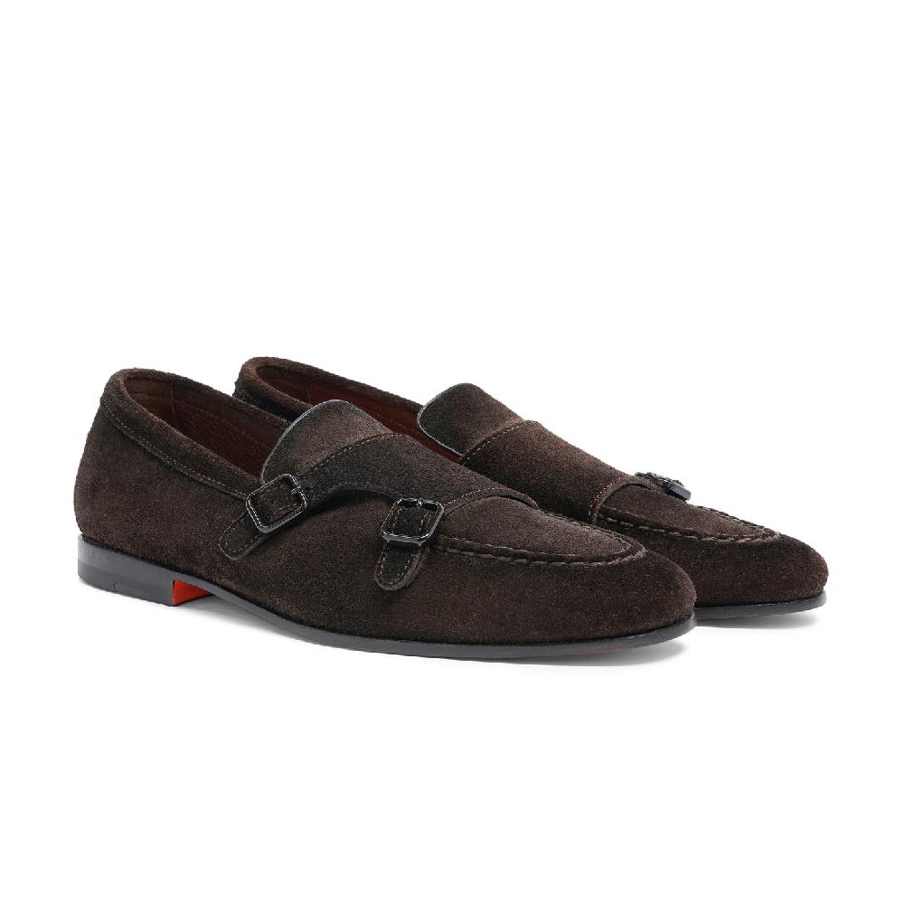 Santoni Mocassino doppia fibbia da uomo in suede testa di moro Vendite Flash