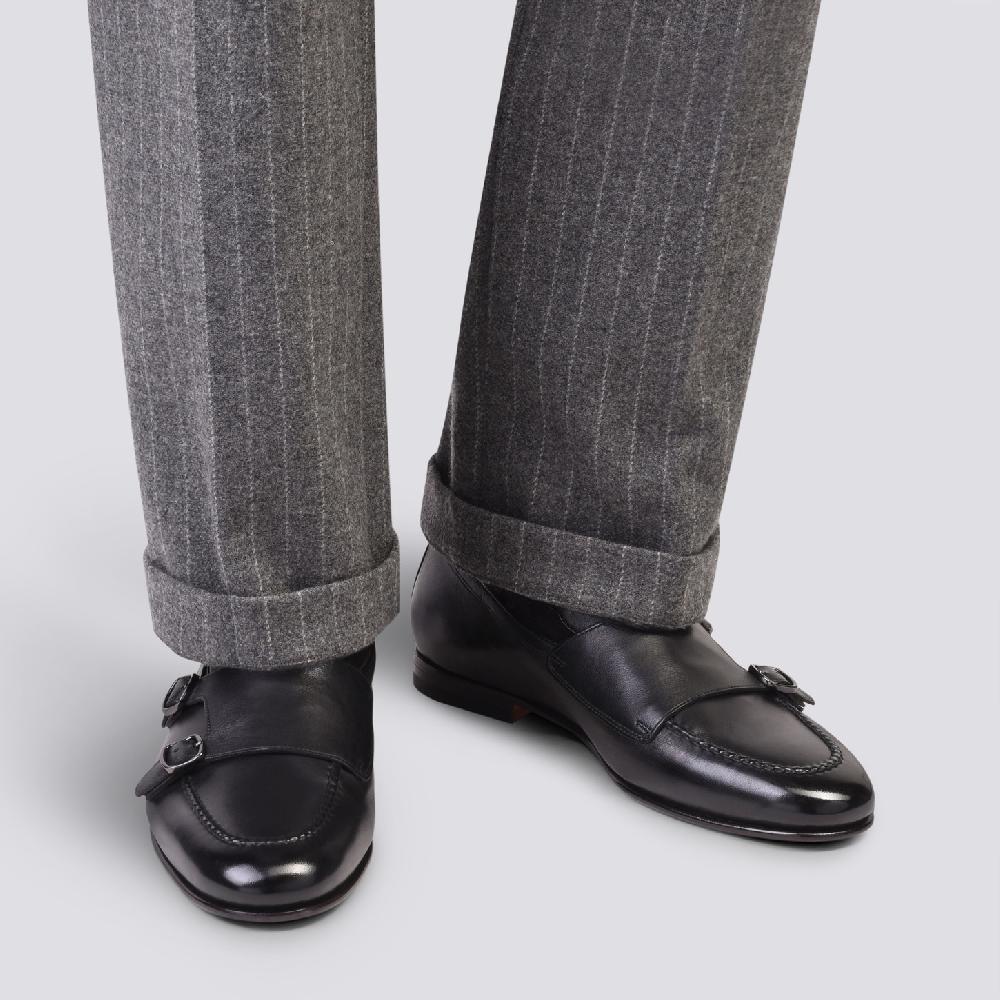 Santoni Mocassino con doppia fibbia da uomo in pelle anticata nera Negozio