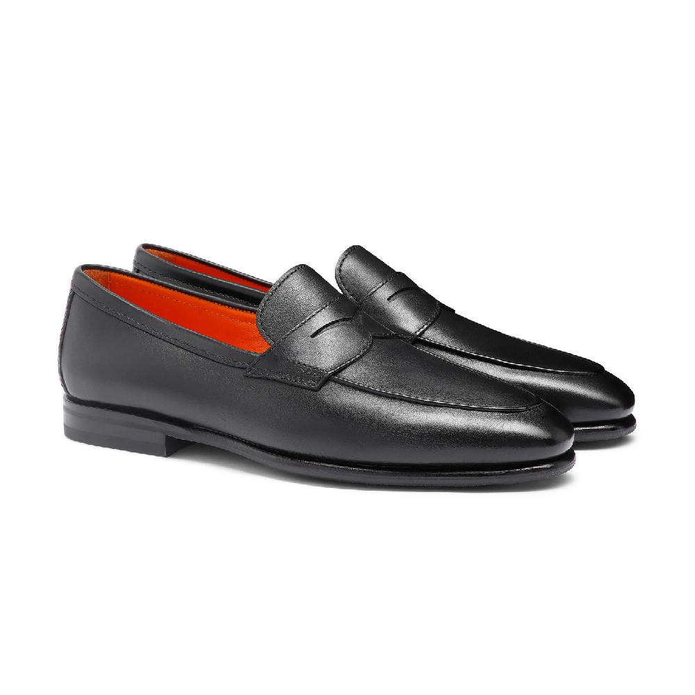 Santoni Mocassino Carlo da uomo in pelle nera Nuova
