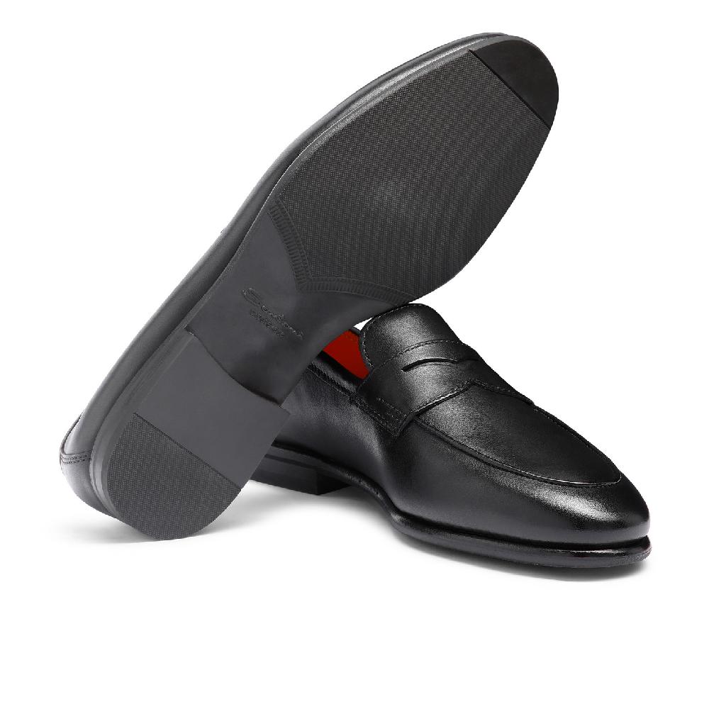 Santoni Mocassino Carlo da uomo in pelle nera Nuova
