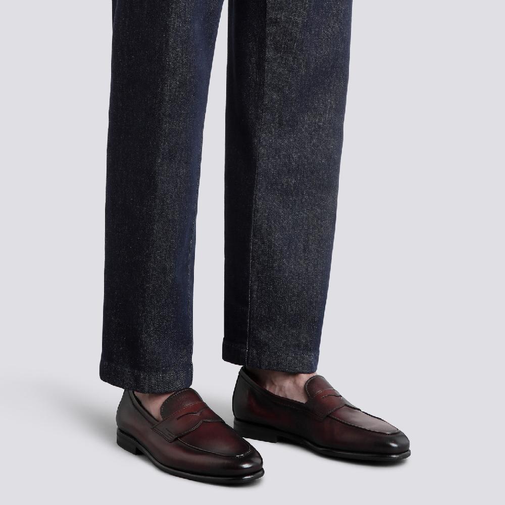 Santoni Mocassino Carlo da uomo in pelle bordeaux Moda