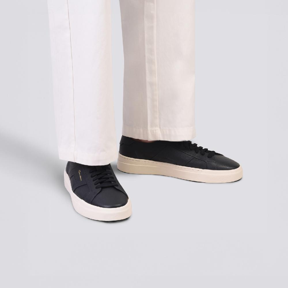 Santoni Double buckle sneaker da uomo in pelle bottalata blu Nuovo