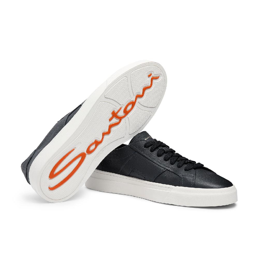 Santoni Double buckle sneaker da uomo in pelle bottalata blu Nuovo