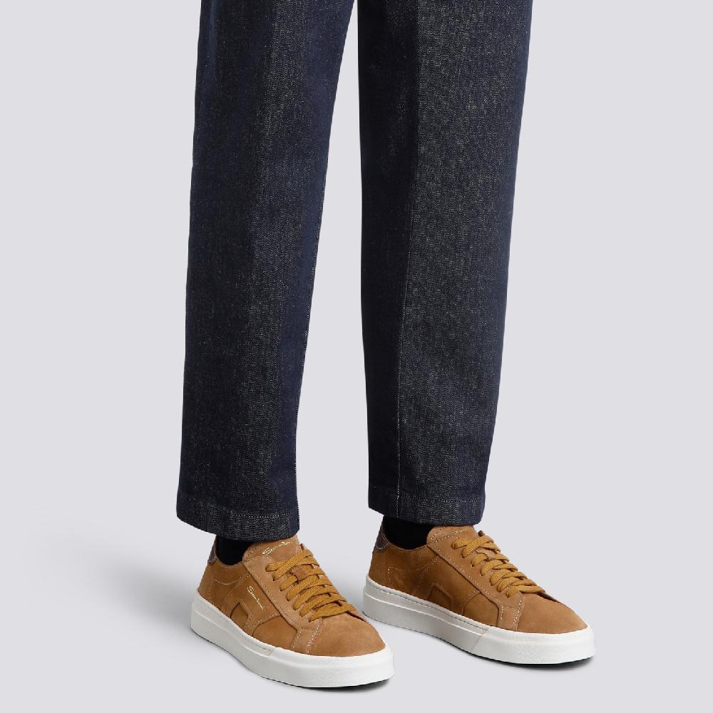 Santoni Double Buckle Sneaker da uomo in suede marrone Qualità