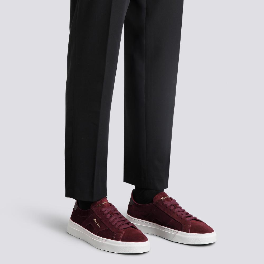 Santoni Double Buckle Sneaker da uomo in suede bordeaux Vendita