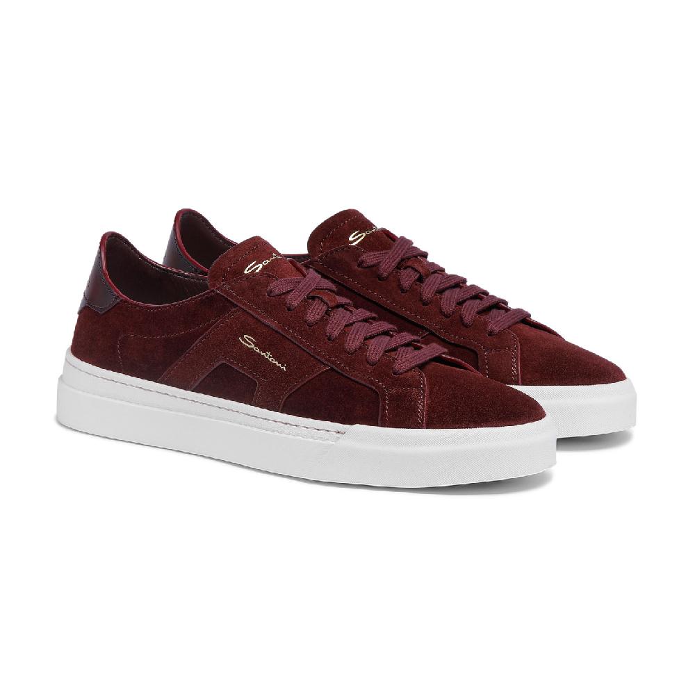 Santoni Double Buckle Sneaker da uomo in suede bordeaux Vendita