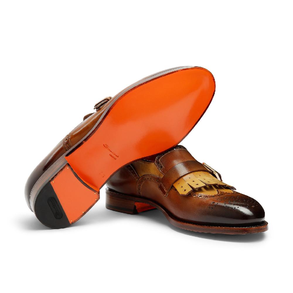 Santoni Mocassino mono fibbia con frangia da uomo in pelle marrone Promozione