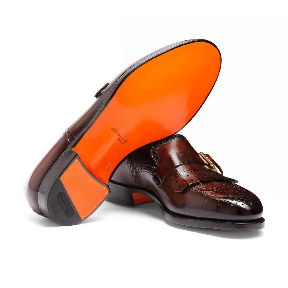 Santoni Mocassino mono-fibbia con frangia da uomo in pelle bordeaux Spedizione Gratuita