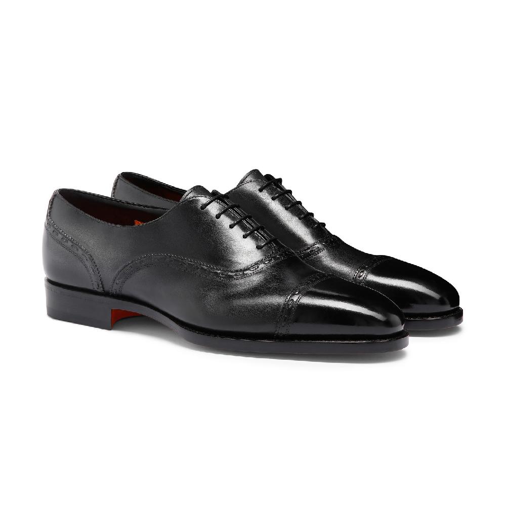 Santoni Stringata Oxford da uomo in pelle nera Pezzi Unici