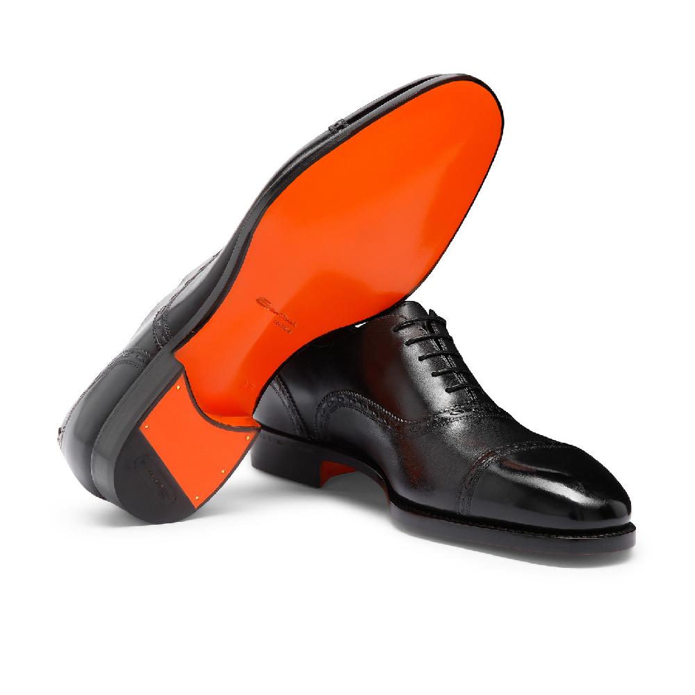Santoni Stringata Oxford da uomo in pelle nera Pezzi Unici