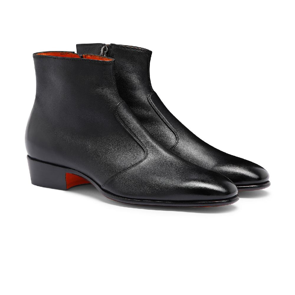 Santoni Stivaletto da uomo in pelle nera Soddisfazione Garantita