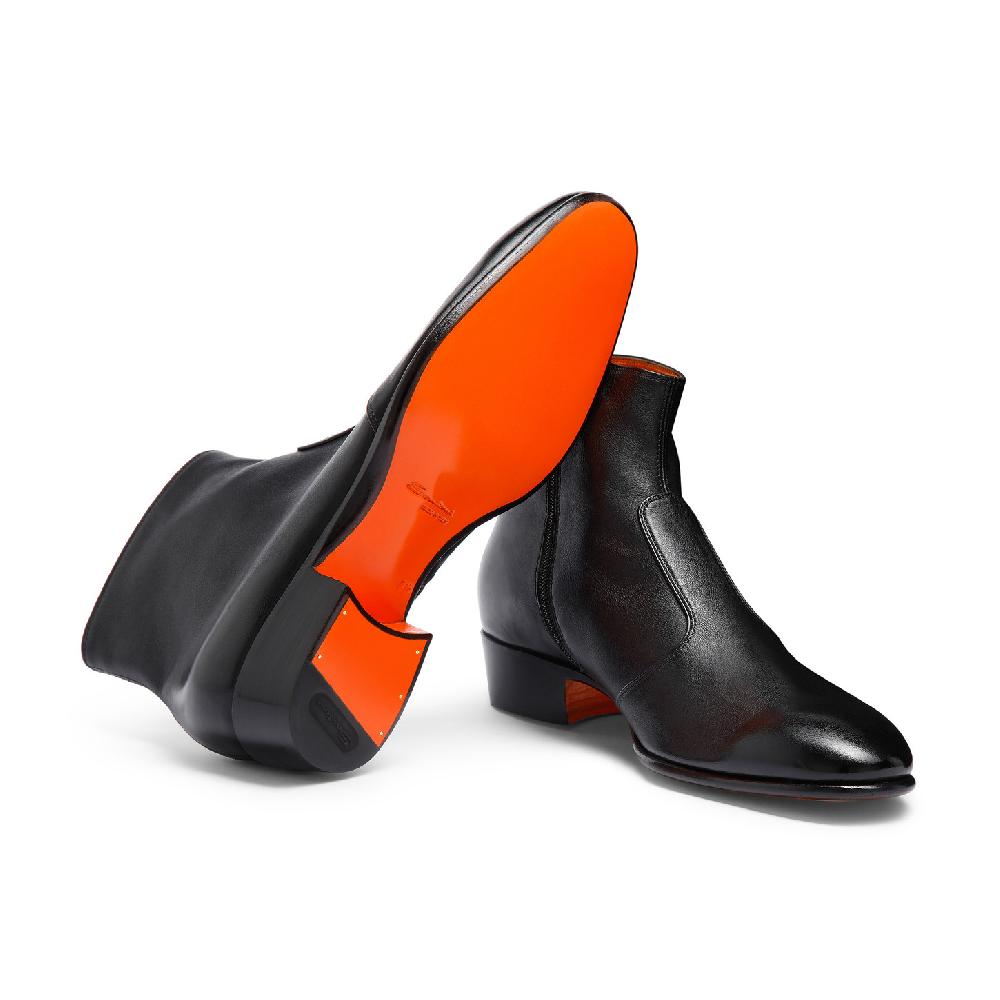 Santoni Stivaletto da uomo in pelle nera Soddisfazione Garantita