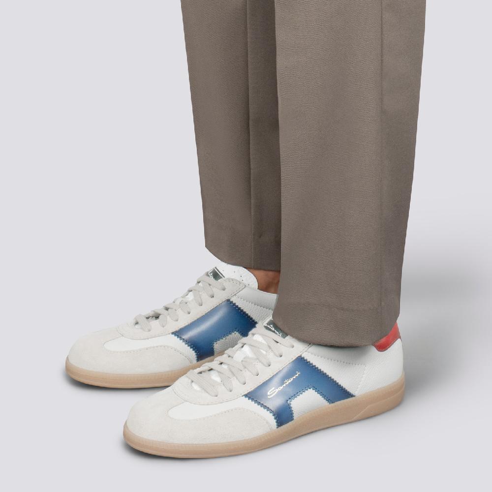 Santoni DBS Oly sneaker da uomo in pelle e suede rosso blu e beige Acquista Ora