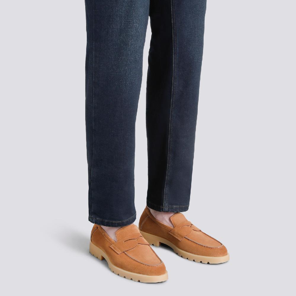 Santoni Mocassino penny da uomo in suede marrone chiaro Affare Del Giorno