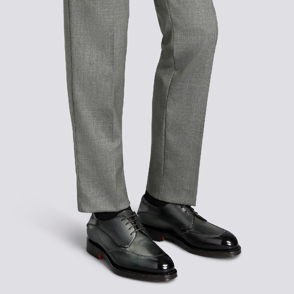 Santoni Stringata Derby da uomo in pelle verde Sottocosto