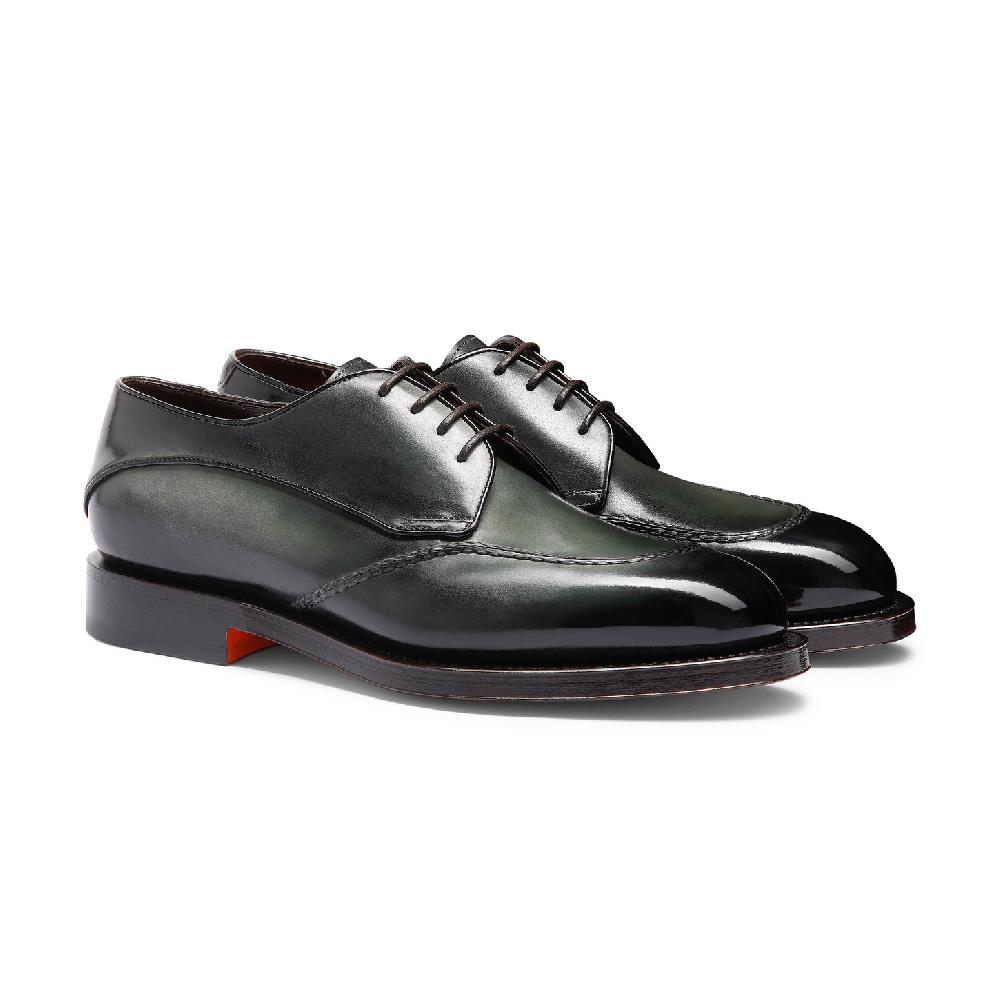 Santoni Stringata Derby da uomo in pelle verde Sottocosto