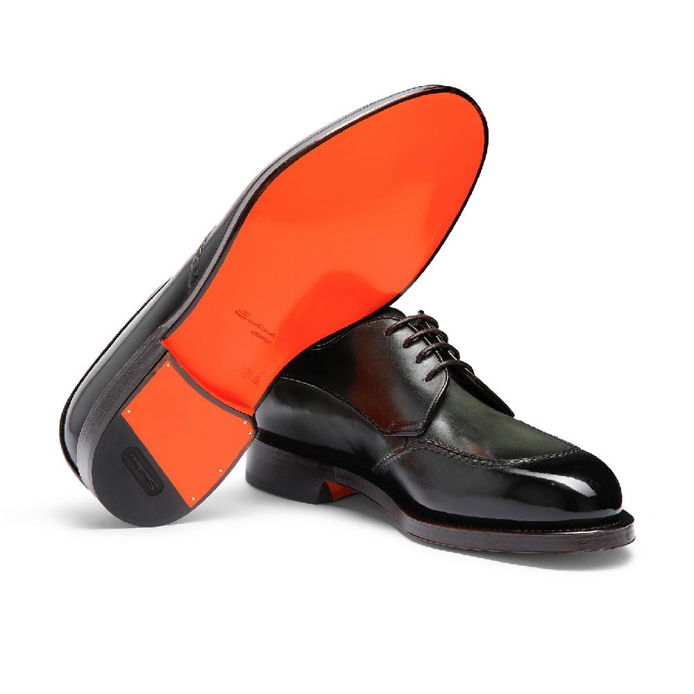 Santoni Stringata Derby da uomo in pelle verde Sottocosto