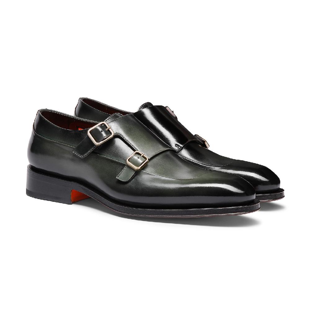 Santoni Doppia fibbia da uomo in pelle verde Convenienza