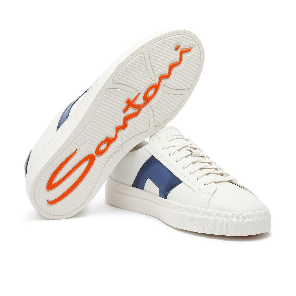 Santoni Double buckle sneaker da uomo in pelle bianca e blu Offerta