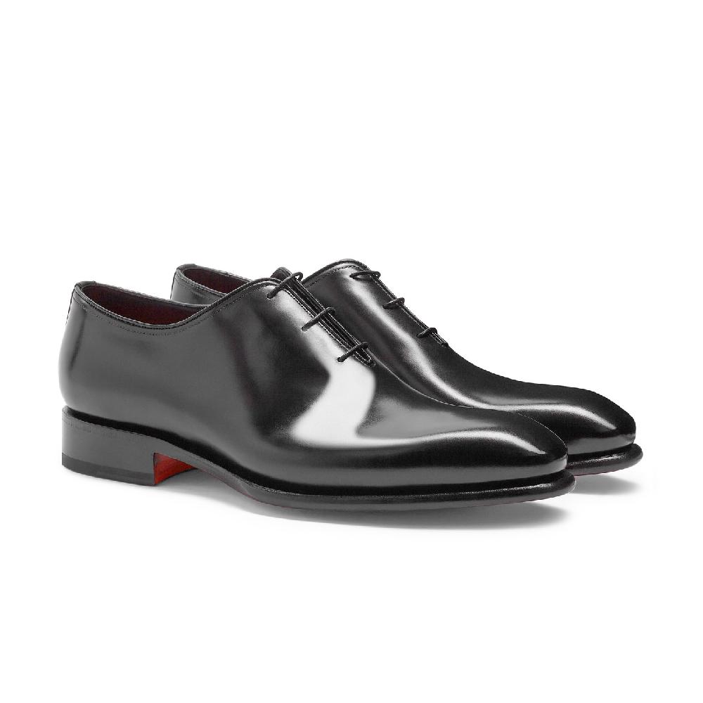 Santoni Stringata oxford da uomo in pelle anticata nera Saldi