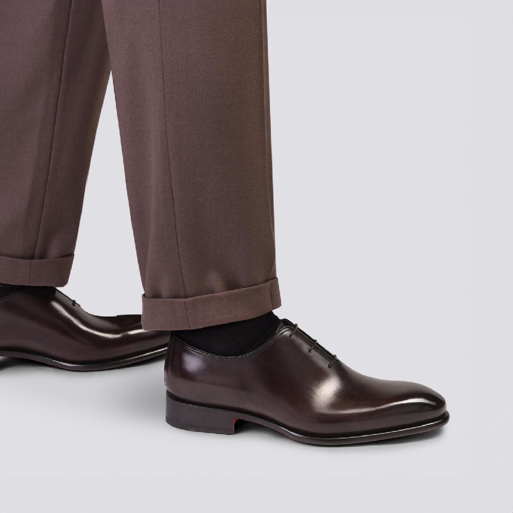 Santoni Stringata oxford da uomo in pelle anticata marrone Offerte