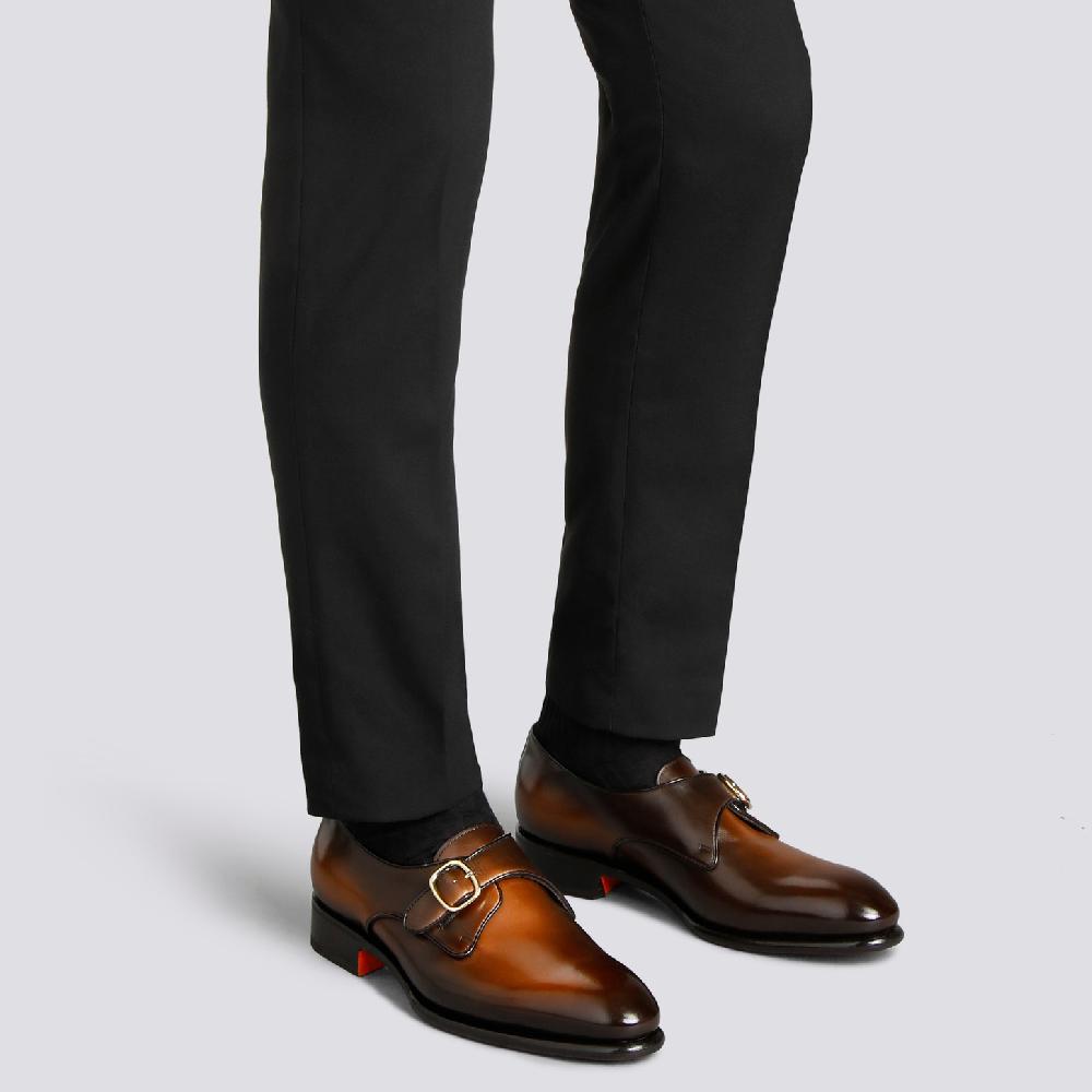 Santoni Mono fibbia da uomo in pelle marrone Vendita Calda