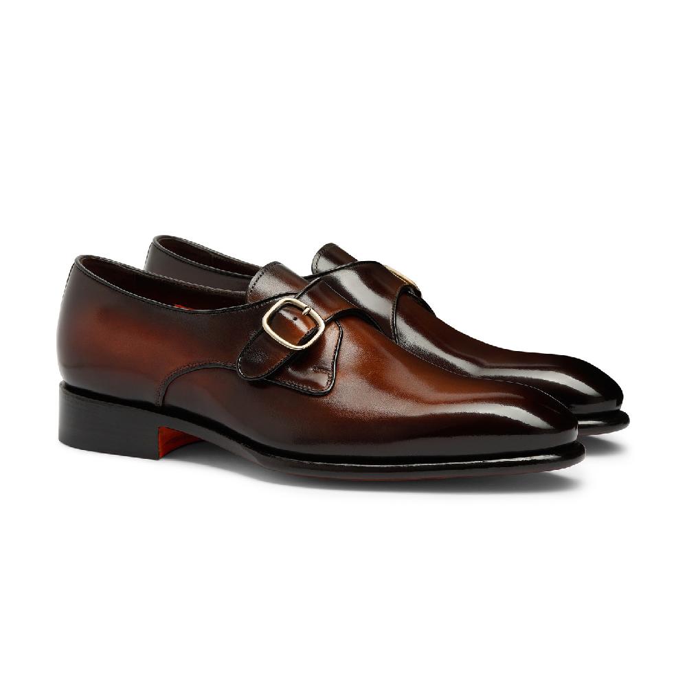 Santoni Mono fibbia da uomo in pelle marrone Vendita Calda