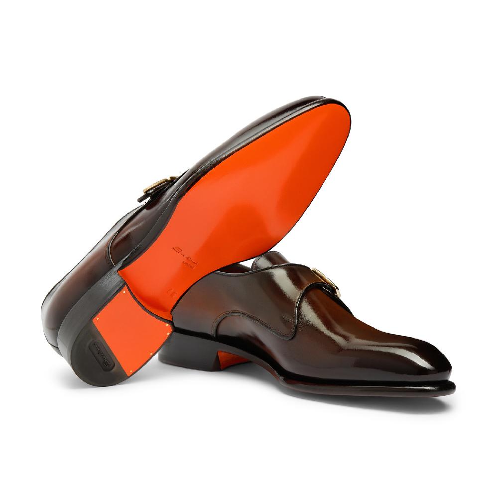 Santoni Mono fibbia da uomo in pelle marrone Vendita Calda