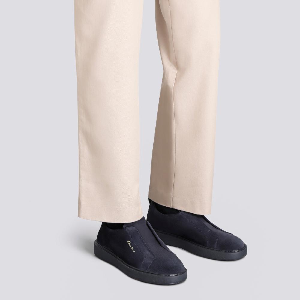 Santoni Sneaker slip-on da uomo in suede blu Vendita Economica