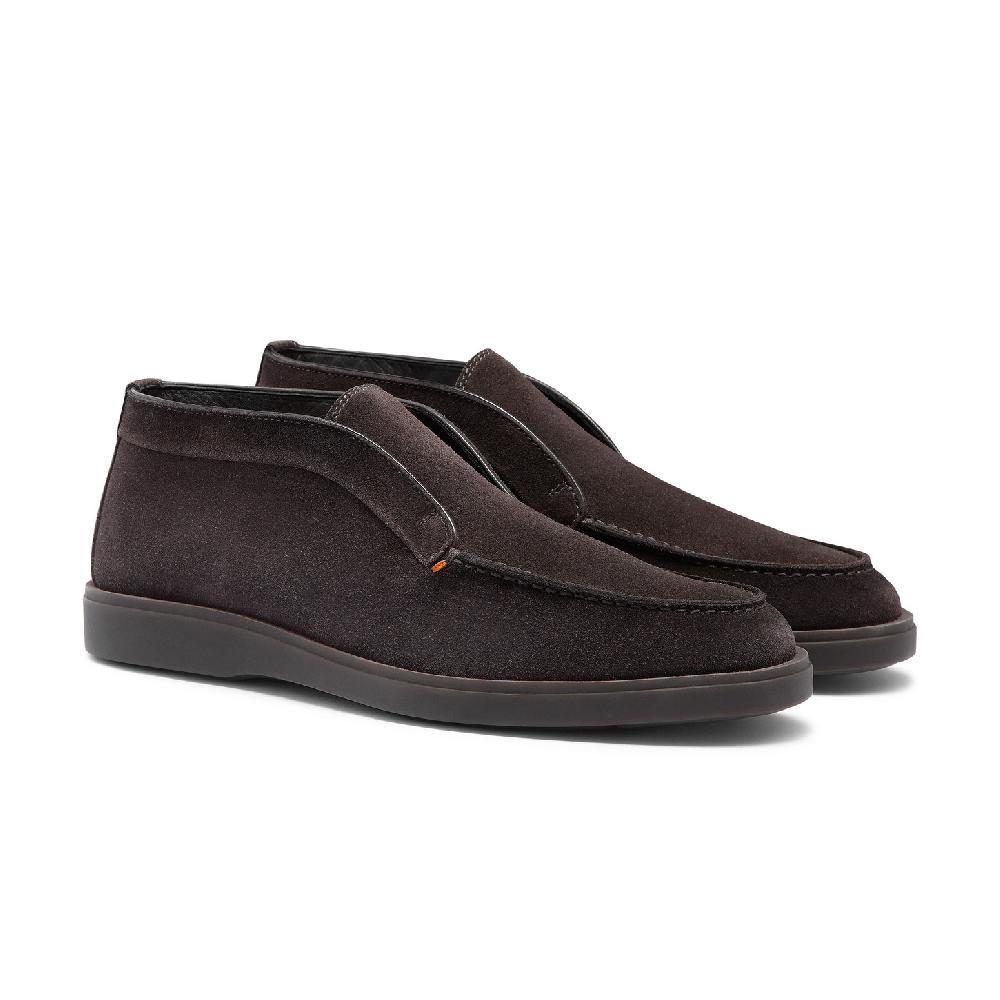Santoni Stivaletto desert da uomo in suede grigio con pelliccia In Saldo