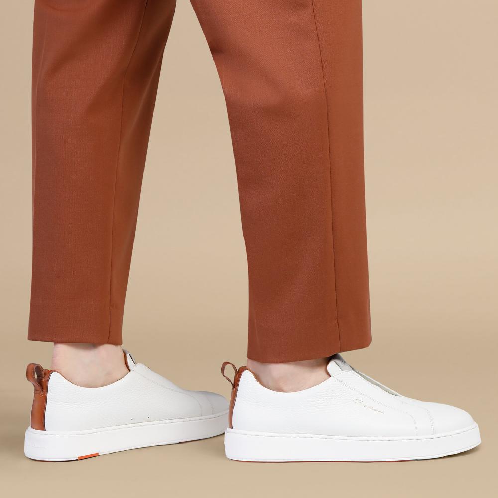 Santoni Sneaker slip-on da uomo in pelle bottalata bianca Italy