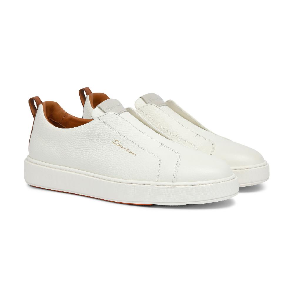 Santoni Sneaker slip-on da uomo in pelle bottalata bianca Italy