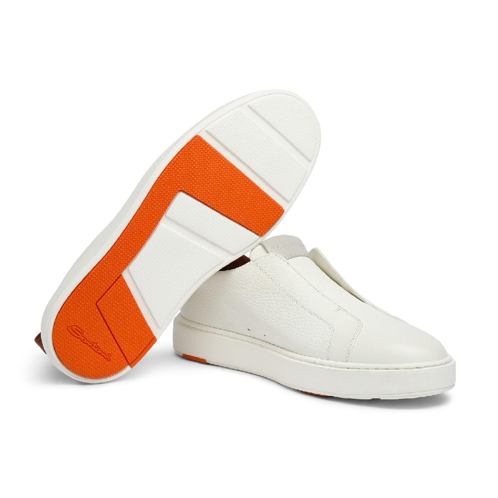 Santoni Sneaker slip-on da uomo in pelle bottalata bianca Italy