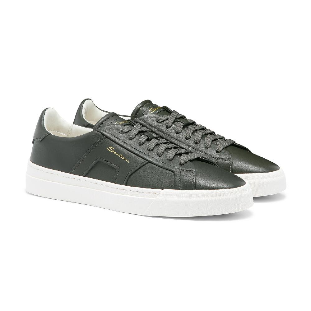 Santoni Double buckle sneaker da uomo in pelle verde Italia