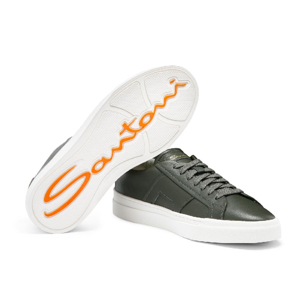 Santoni Double buckle sneaker da uomo in pelle verde Italia