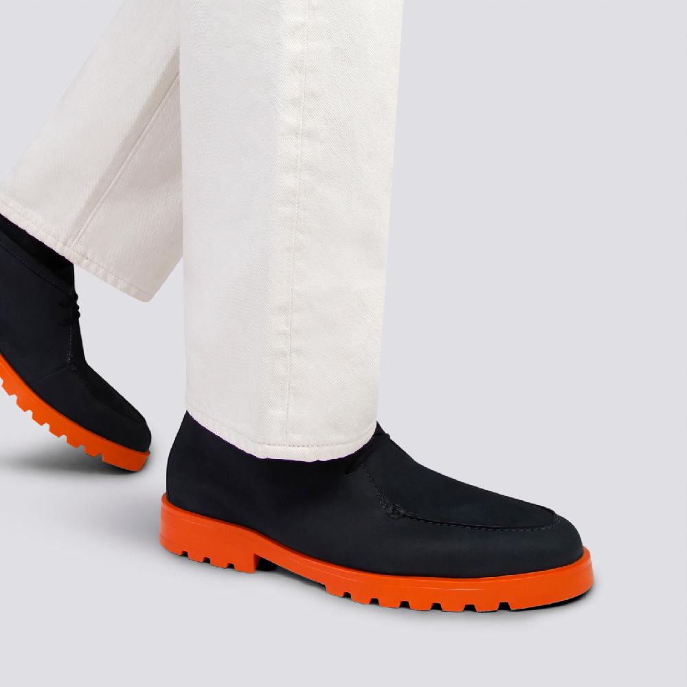 Santoni Stivaletto desert da uomo in nabuk blu e arancione Economico