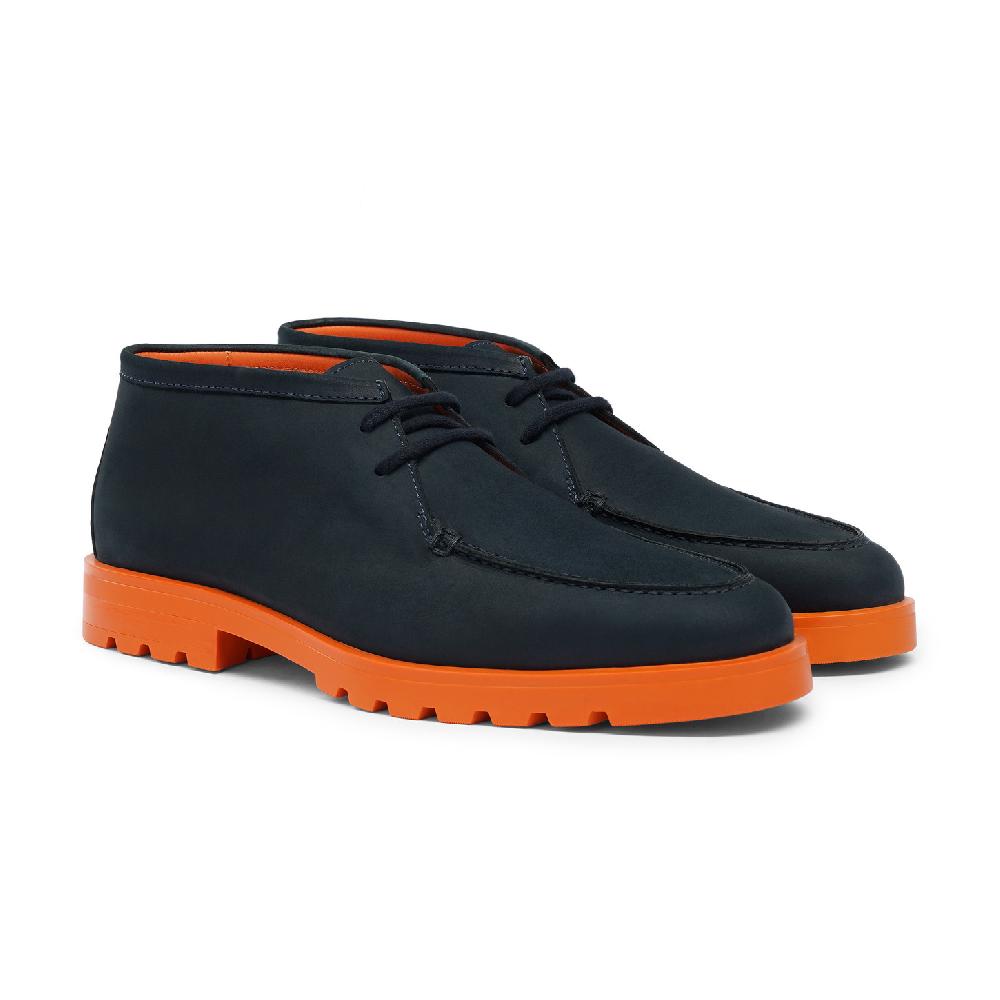 Santoni Stivaletto desert da uomo in nabuk blu e arancione Economico