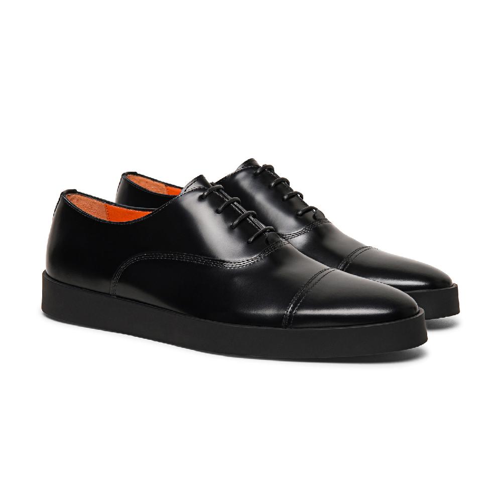 Santoni Stringata oxford da uomo in pelle lucida nera Vendita