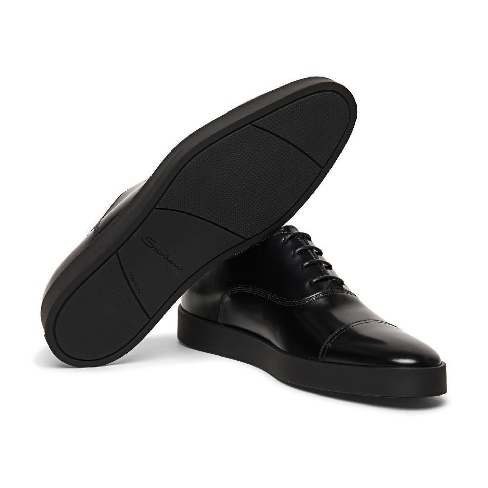 Santoni Stringata oxford da uomo in pelle lucida nera Vendita