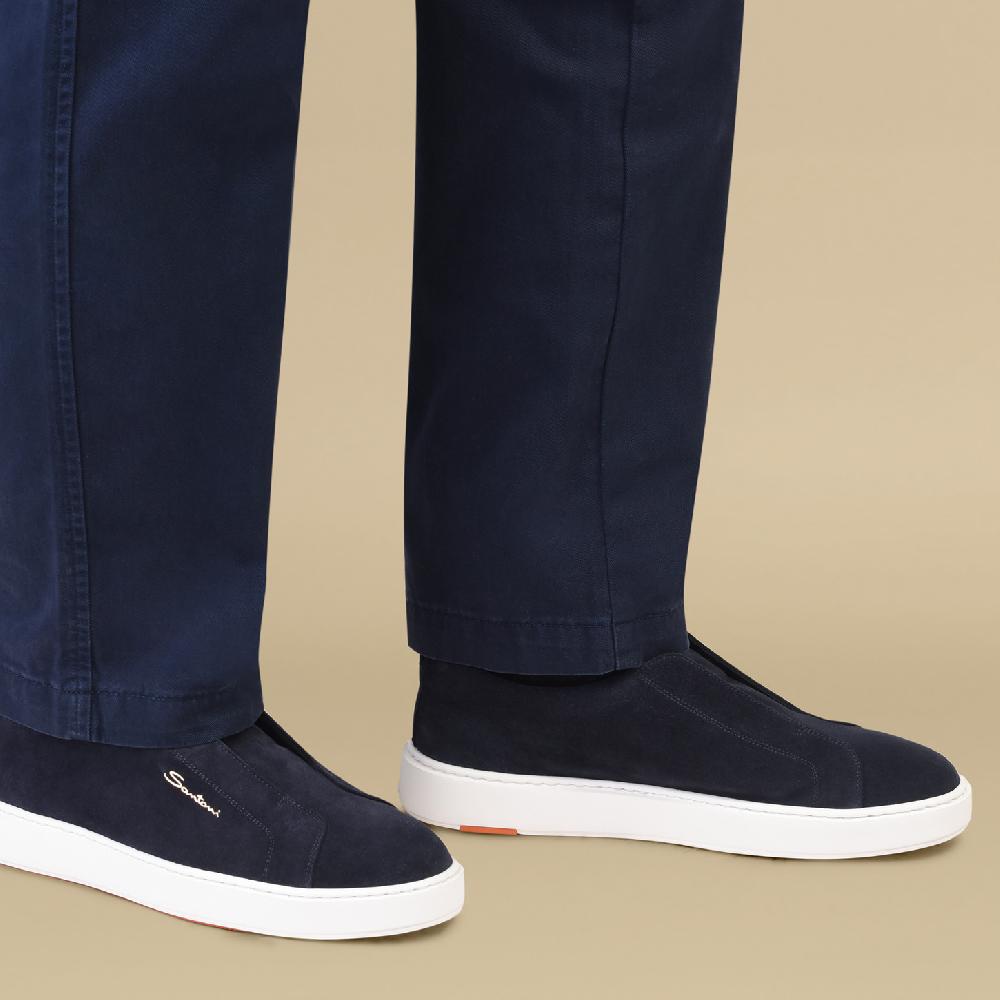 Santoni Sneaker slip-on da uomo in suede blu Promozione