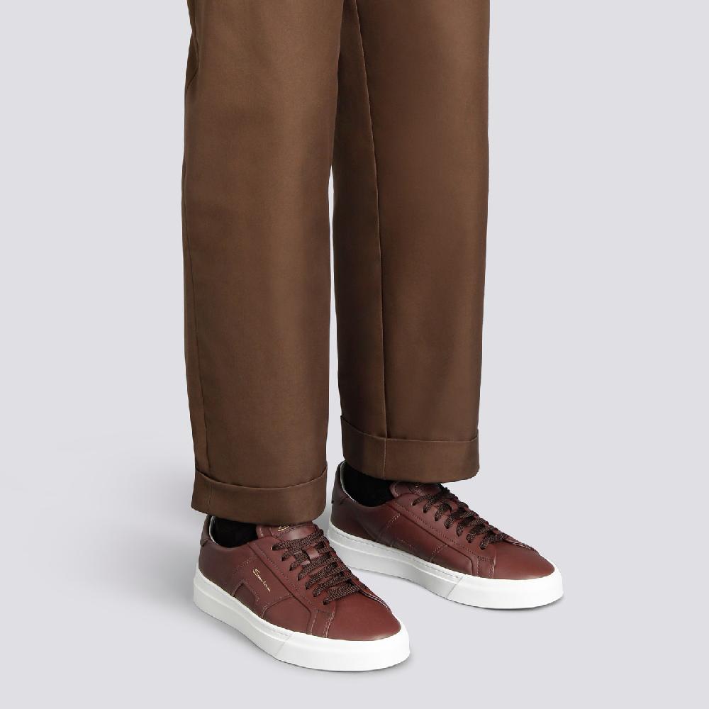 Santoni Double buckle sneaker da uomo in pelle bordeaux Hotsell